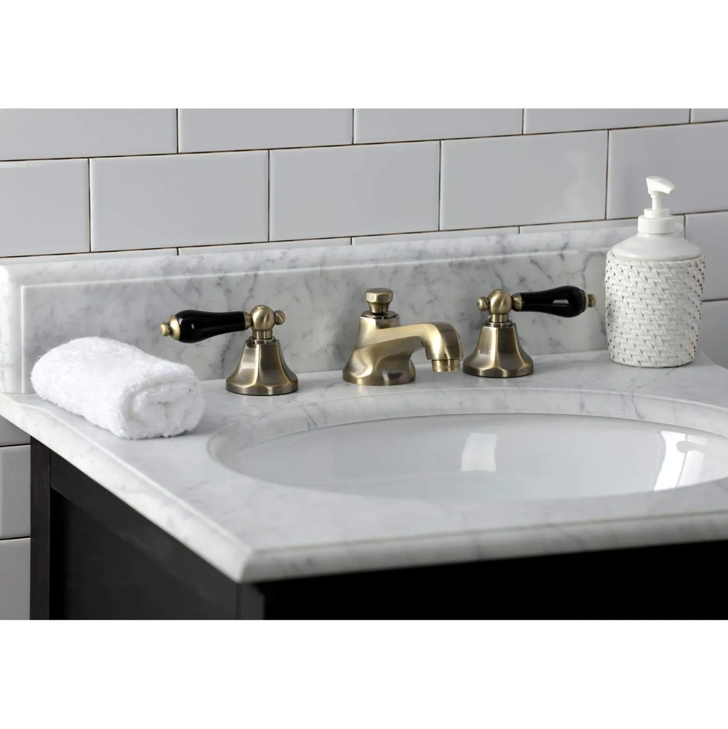 Kingston Brass KS446XPKL-P Duchess Widespread Bathroom Faucet with Brass Pop-Up
