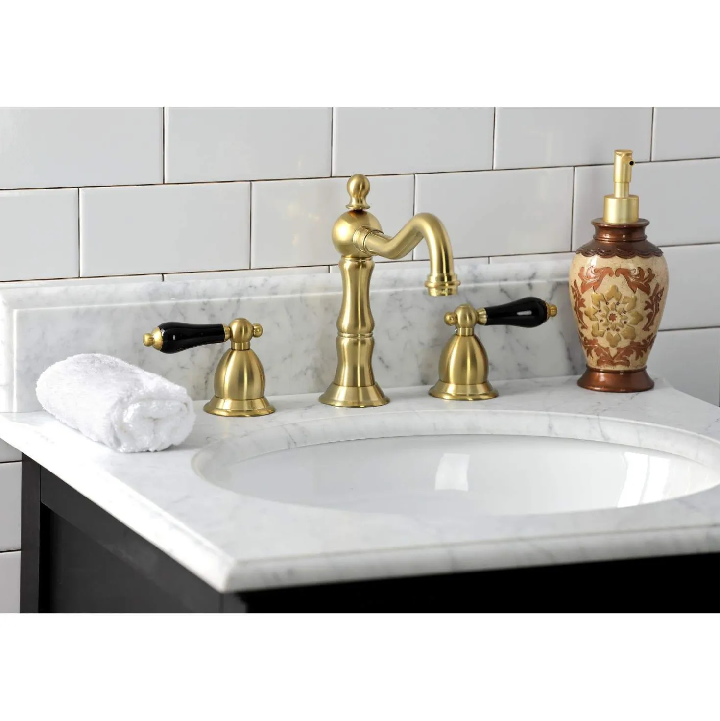 Kingston Brass KS197XPKL-P Duchess Widespread Bathroom Faucet with Brass Pop-Up