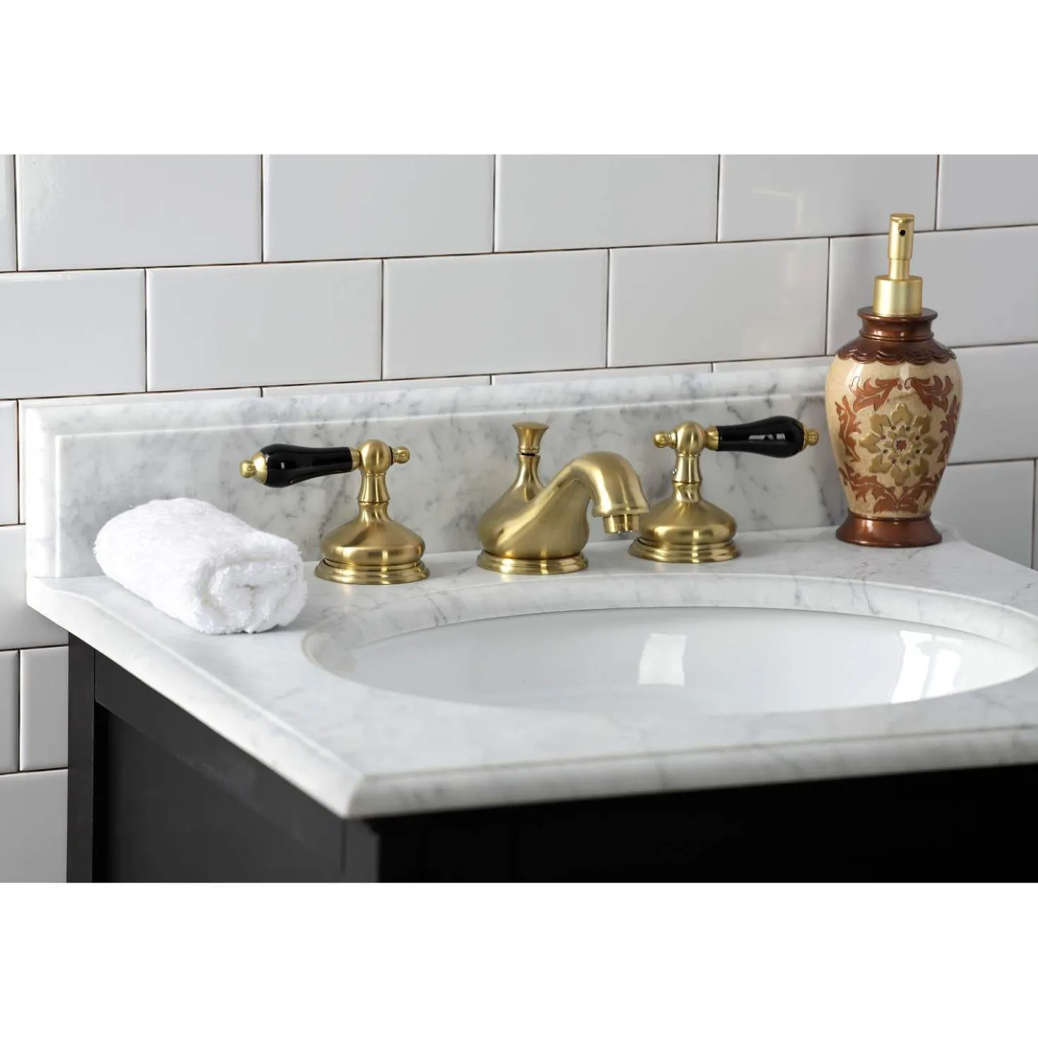 Kingston Brass KS116XPKL-P Duchess Widespread Bathroom Faucet with Brass Pop-Up