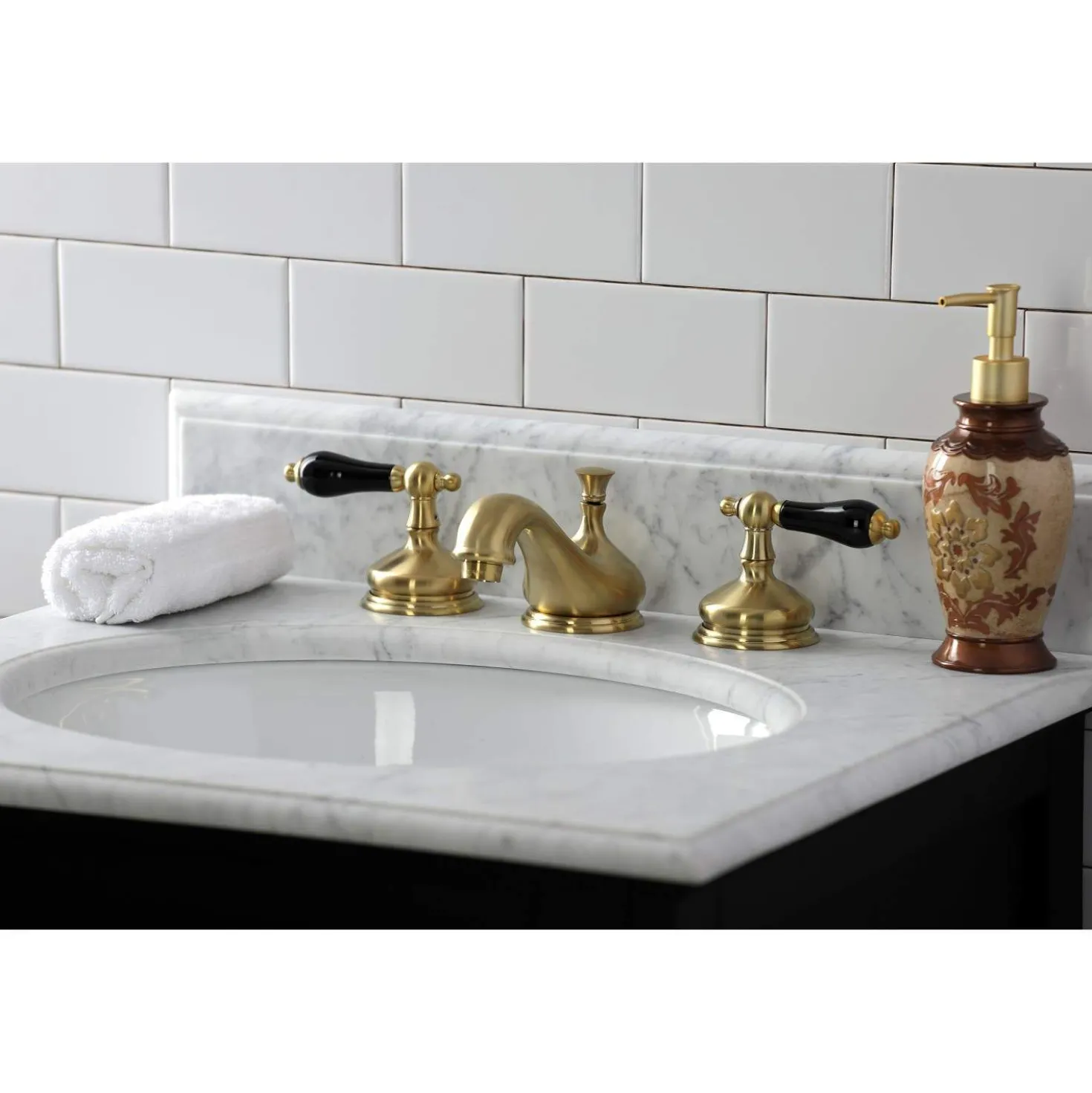 Kingston Brass KS116XPKL-P Duchess Widespread Bathroom Faucet with Brass Pop-Up
