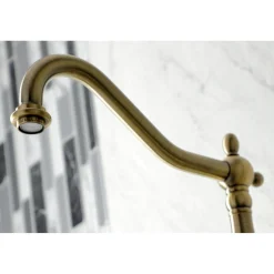 Kingston Brass KS124XPLBS-P Heritage Two-Handle Wall Mount Bridge Kitchen Faucet with Brass Sprayer