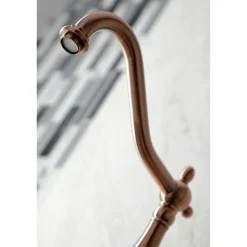 Kingston Brass KS124XPLBS-P Heritage Two-Handle Wall Mount Bridge Kitchen Faucet with Brass Sprayer