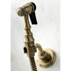 Kingston Brass KS124XPXBS-P Heritage Two-Handle Wall Mount Bridge Kitchen Faucet with Brass Sprayer