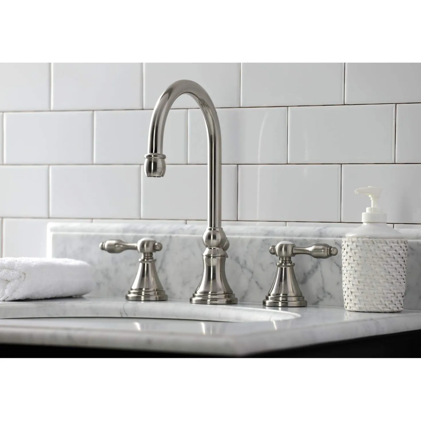 Kingston Brass KS298XTAL-P Tudor Widespread Bathroom Faucet with Brass Pop-Up