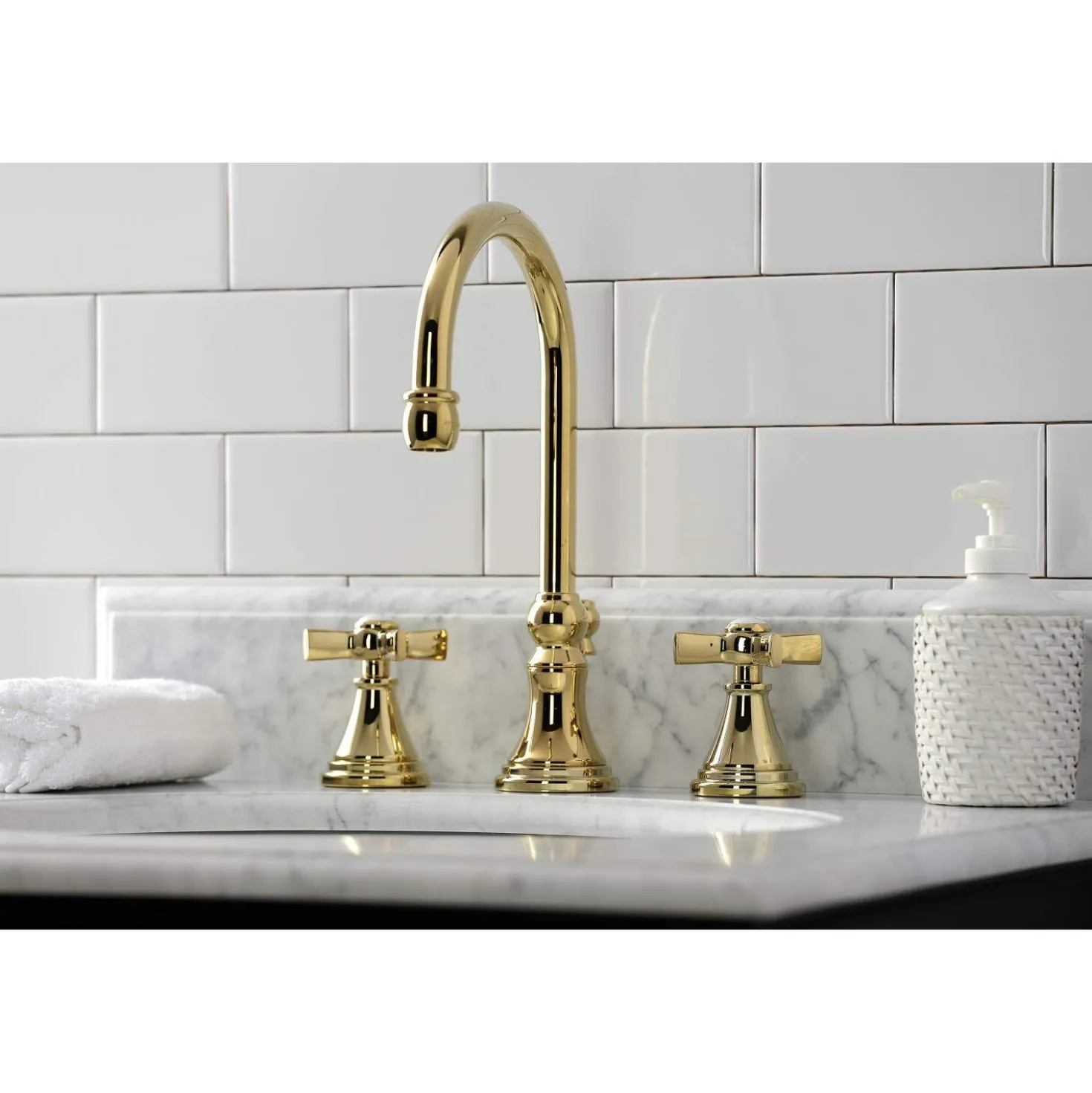 Kingston Brass KS298XZX-P Millennium Widespread Bathroom Faucet with Brass Pop-Up