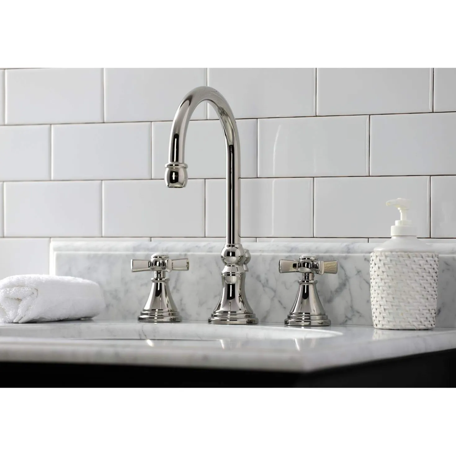 Kingston Brass KS298XZX-P Millennium Widespread Bathroom Faucet with Brass Pop-Up