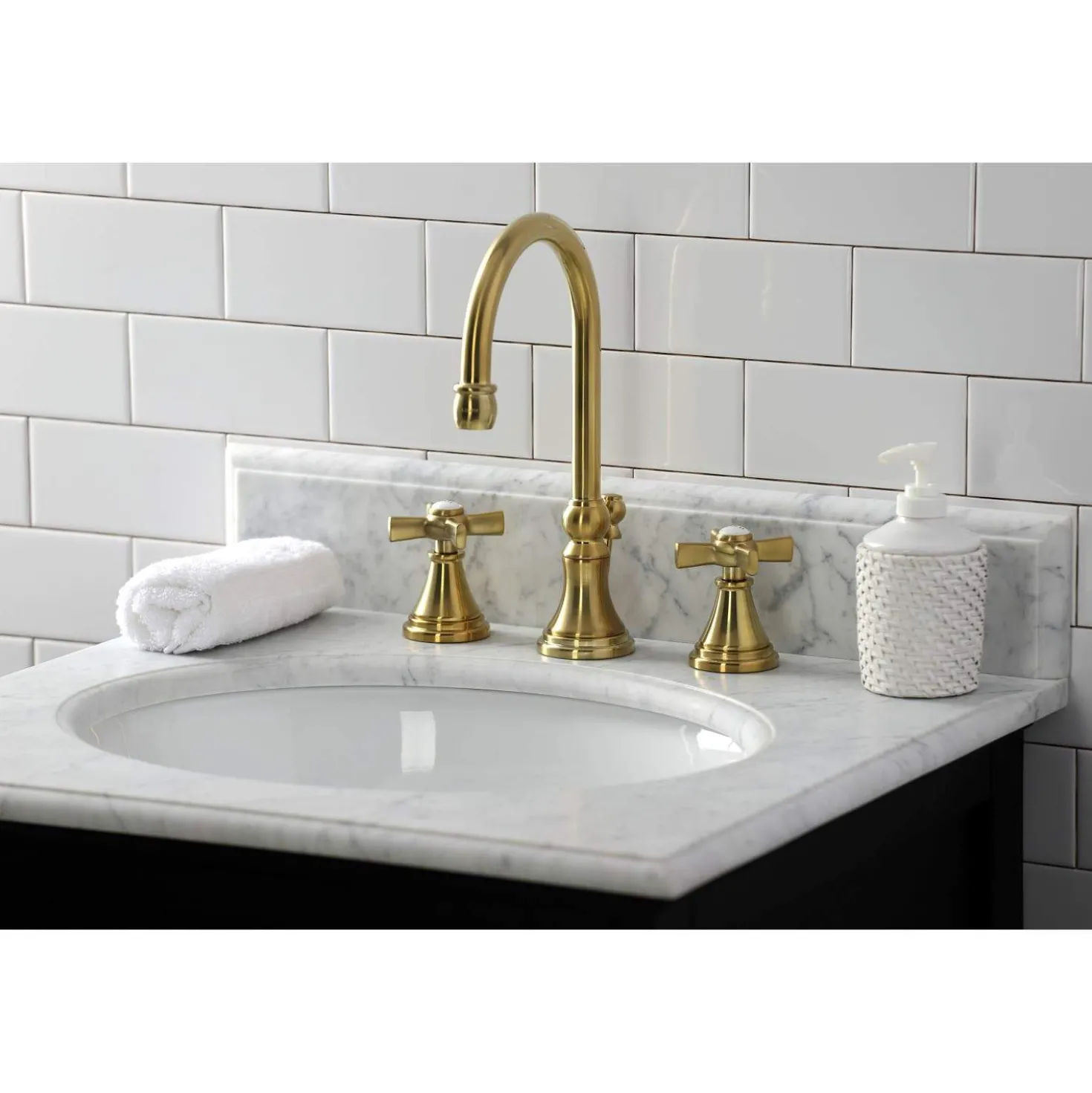 Kingston Brass KS298XZX-P Millennium Widespread Bathroom Faucet with Brass Pop-Up