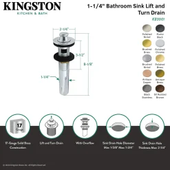 Kingston Brass Lift and Turn Sink Drain with Overflow