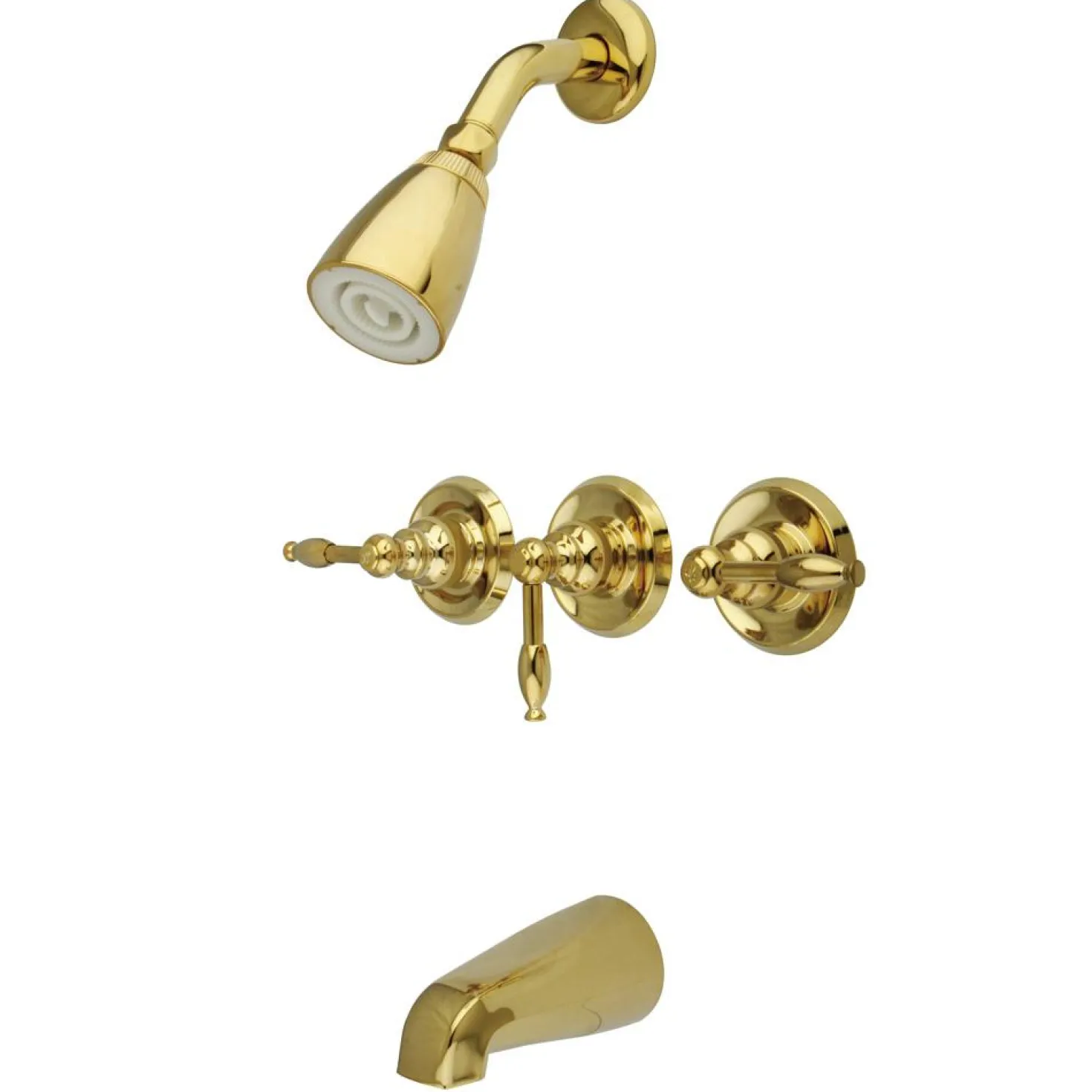 Kingston Brass Magellan Three Handle Tub and Shower Faucet in Polished Brass