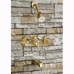 Kingston Brass Magellan Three Handle Tub and Shower Faucet in Polished Brass