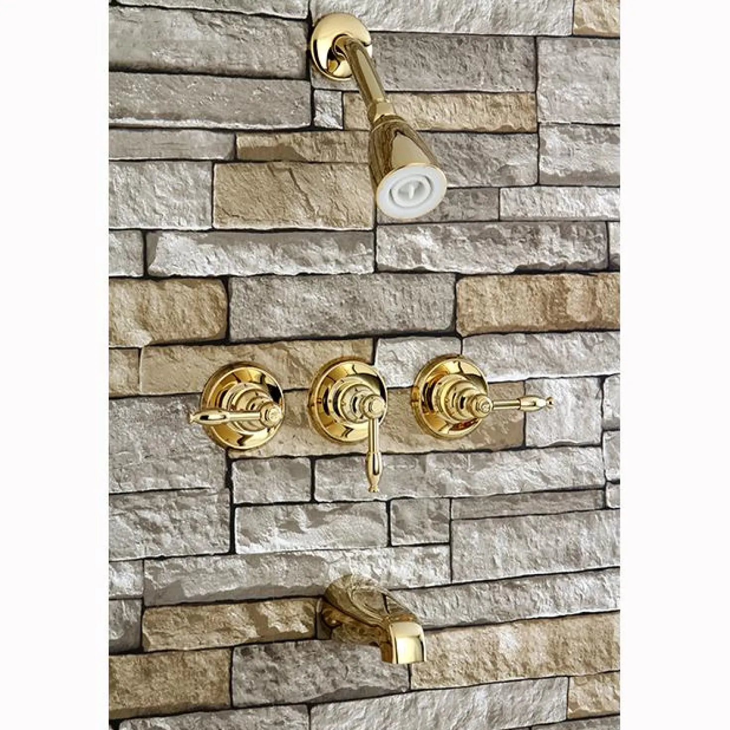 Kingston Brass Magellan Three Handle Tub and Shower Faucet in Polished Brass