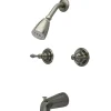Kingston Brass Magellan Two Handle Tub and Shower Faucet in Satin Nickel