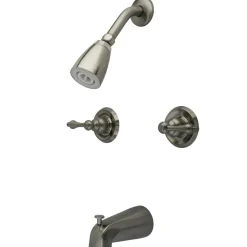 Kingston Brass Magellan Two Handle Tub and Shower Faucet in Satin Nickel