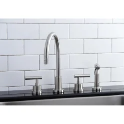 Kingston Brass Manhattan 8-Inch Widespread Kitchen Faucet with Brass Sprayer