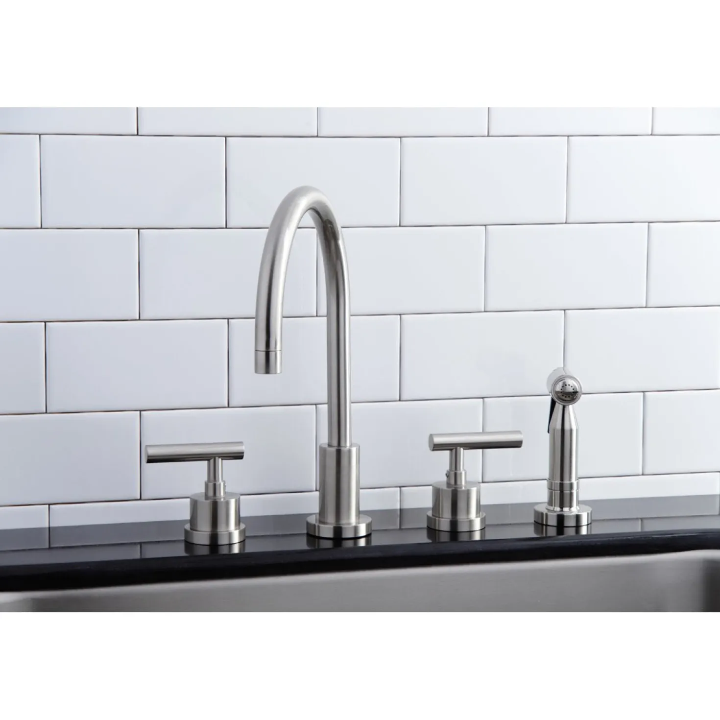 Kingston Brass Manhattan 8-Inch Widespread Kitchen Faucet with Brass Sprayer