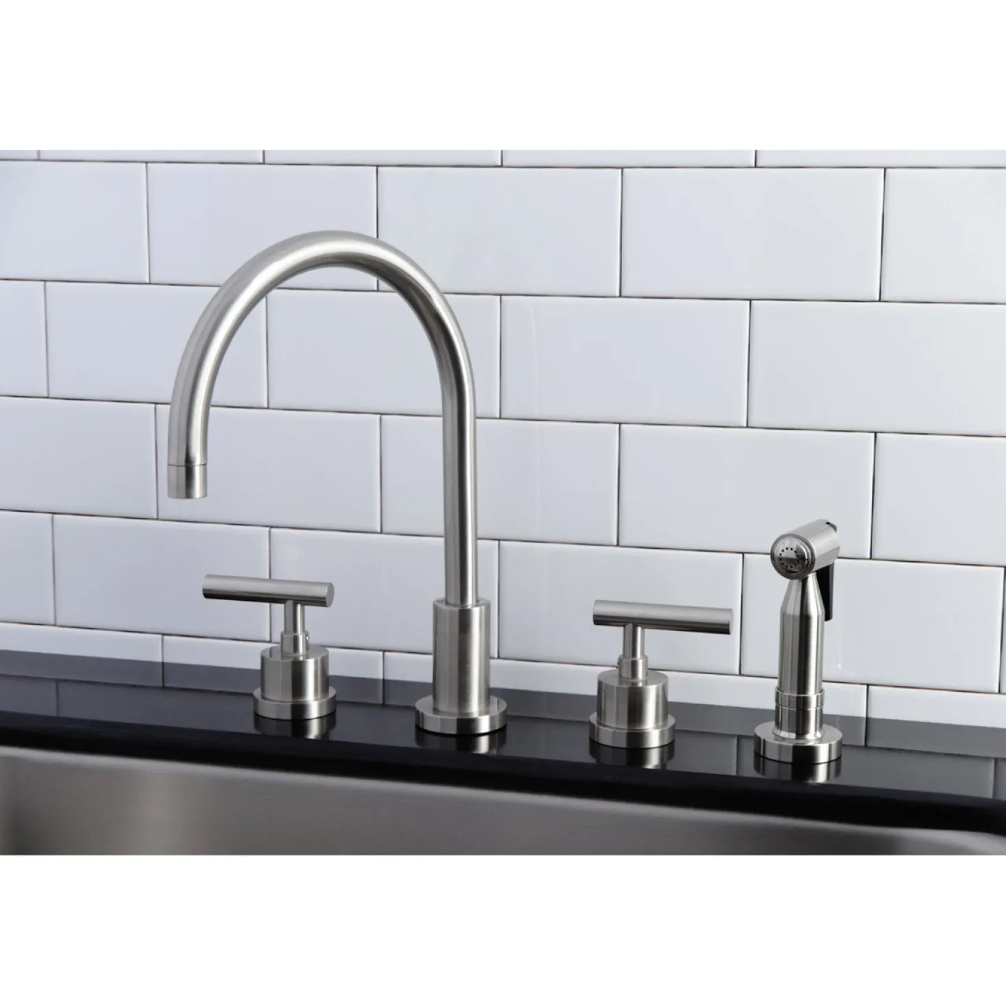Kingston Brass Manhattan 8-Inch Widespread Kitchen Faucet with Brass Sprayer