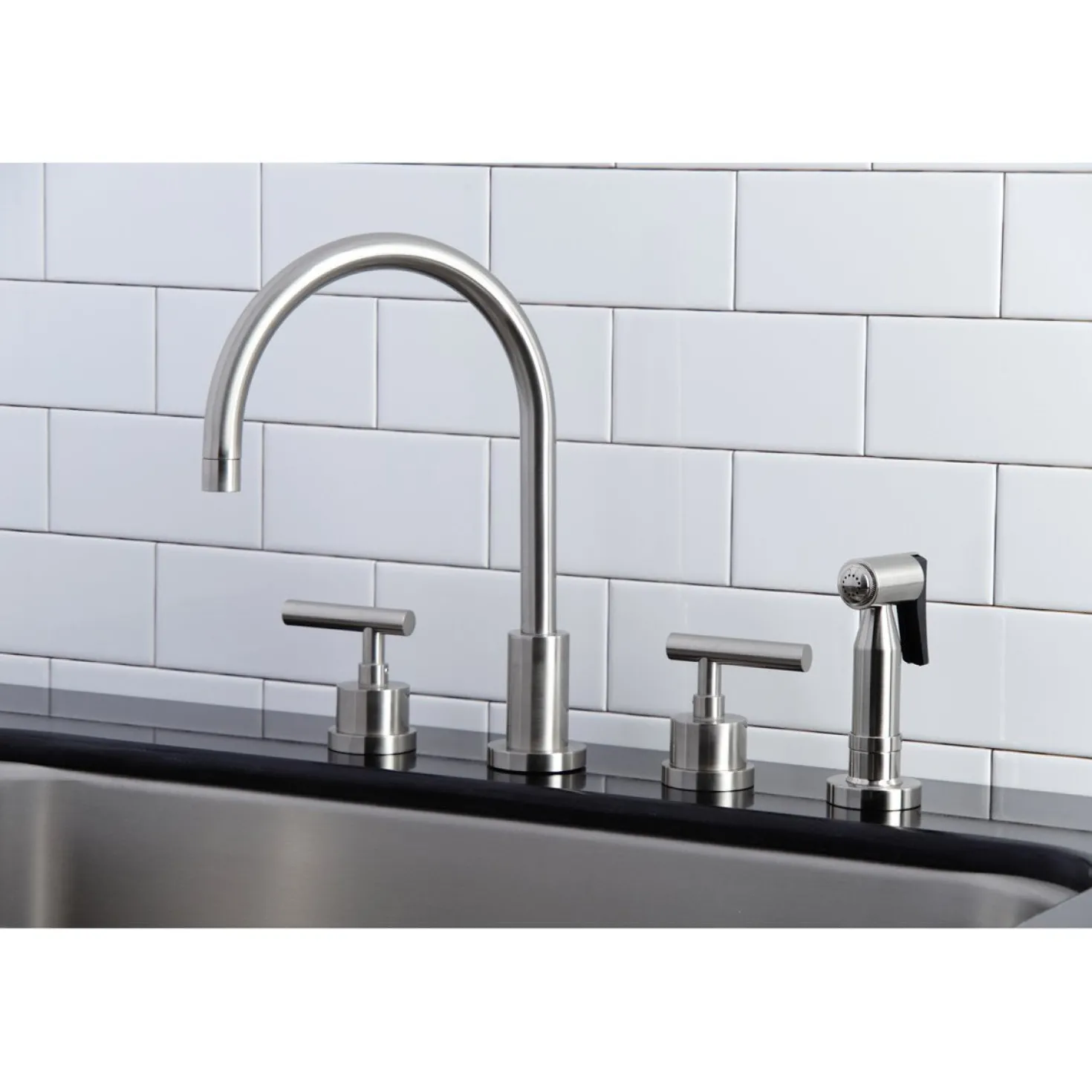 Kingston Brass Manhattan 8-Inch Widespread Kitchen Faucet with Brass Sprayer