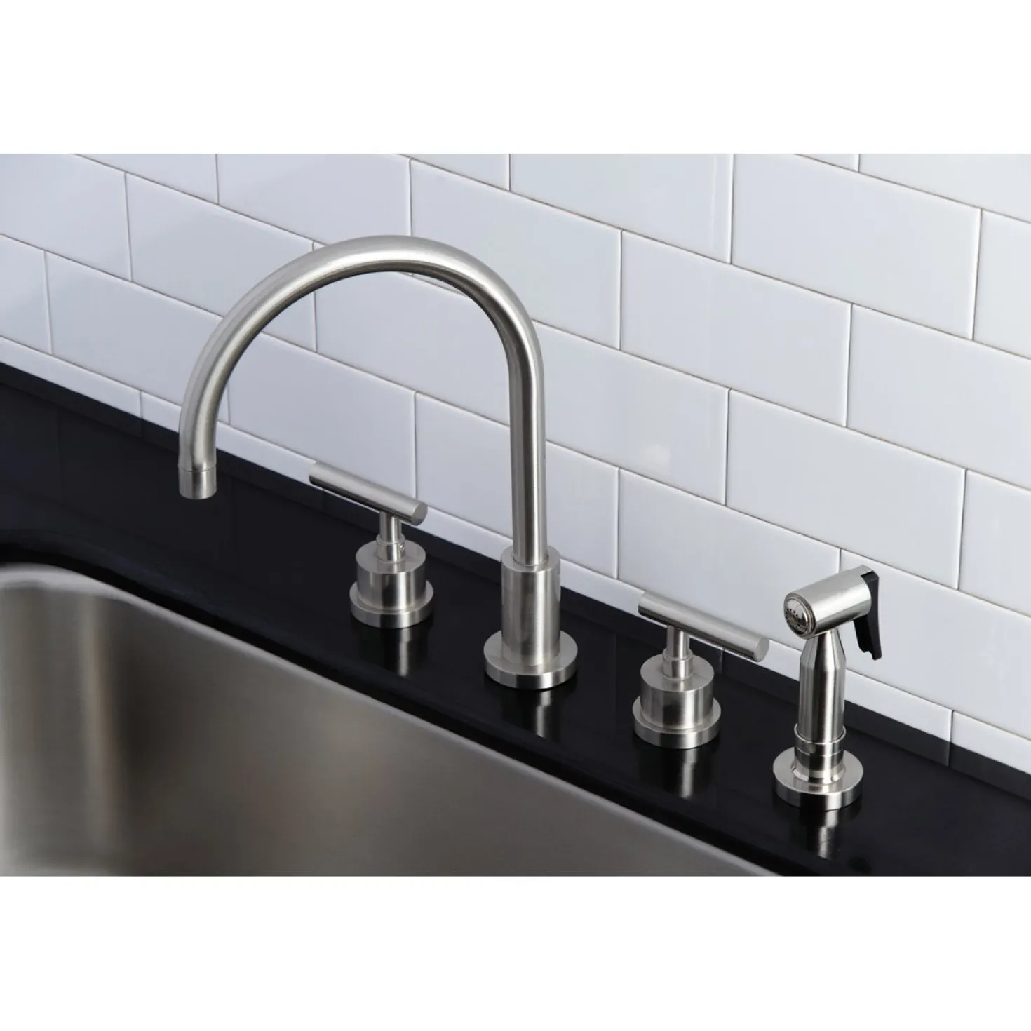 Kingston Brass Manhattan 8-Inch Widespread Kitchen Faucet with Brass Sprayer