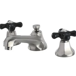 Kingston Brass Metropolitan Onyx Widespread Lavatory Faucet with Black Porcelain Cross Handle
