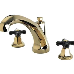 Kingston Brass Metropolitan Onyx Traditional Roman Tub Filler with Black Porcelain Cross Handle