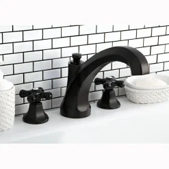 Kingston Brass Metropolitan Onyx Traditional Roman Tub Filler with Black Porcelain Cross Handle