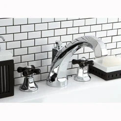 Kingston Brass Metropolitan Onyx Traditional Roman Tub Filler with Black Porcelain Cross Handle