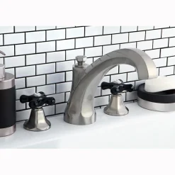 Kingston Brass Metropolitan Onyx Traditional Roman Tub Filler with Black Porcelain Cross Handle