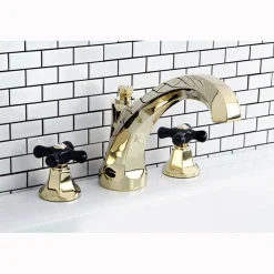 Kingston Brass Metropolitan Onyx Traditional Roman Tub Filler with Black Porcelain Cross Handle