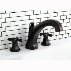 Kingston Brass Metropolitan Onyx Traditional Roman Tub Filler with Black Porcelain Cross Handle