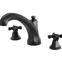 Kingston Brass Metropolitan Onyx Traditional Roman Tub Filler with Black Porcelain Cross Handle