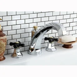 Kingston Brass Metropolitan Onyx Traditional Roman Tub Filler with Black Porcelain Cross Handle