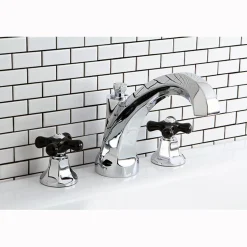 Kingston Brass Metropolitan Onyx Traditional Roman Tub Filler with Black Porcelain Cross Handle