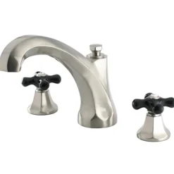 Kingston Brass Metropolitan Onyx Traditional Roman Tub Filler with Black Porcelain Cross Handle