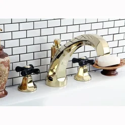 Kingston Brass Metropolitan Onyx Traditional Roman Tub Filler with Black Porcelain Cross Handle