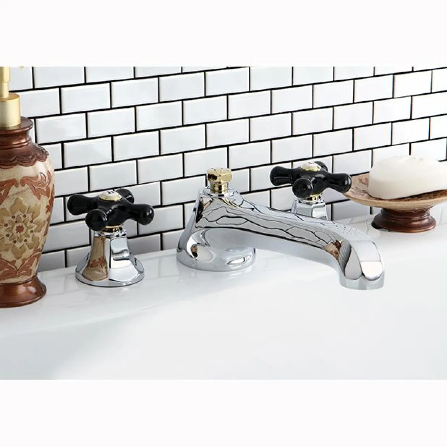 Kingston Brass Metropolitan Onyx Roman Tub Filler with Black Porcelain Cross Handle