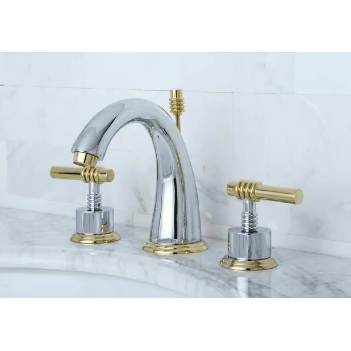 Kingston Brass Milano 8" to 16" Widespread Two Handle Lavatory Faucet with Brass Pop-up