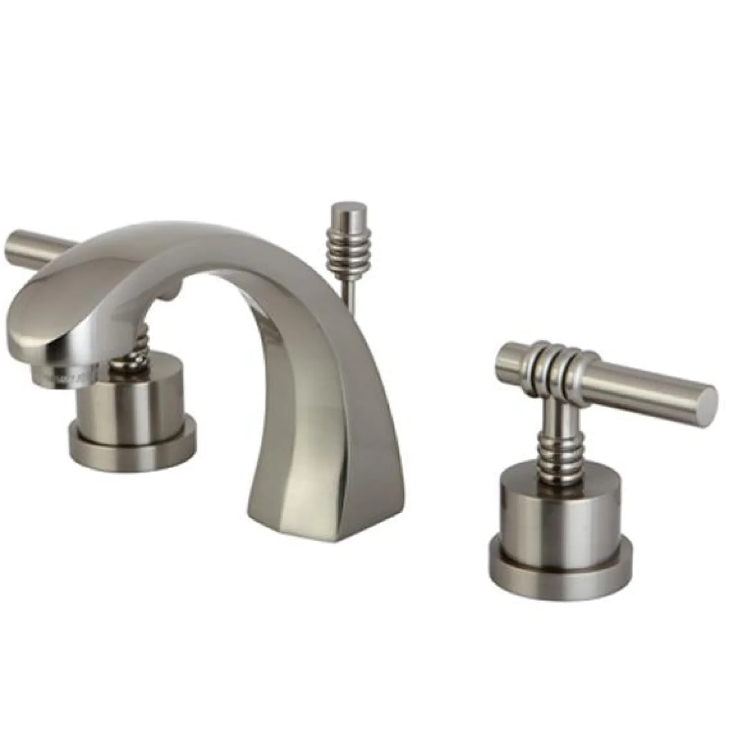 Kingston Brass Milano Two Handle Deck Mount 8" to 16" Widespread Lavatory Faucet with Brass Pop-up