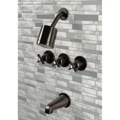 Kingston Brass Millennium Three-Handle Tub and Shower Faucet