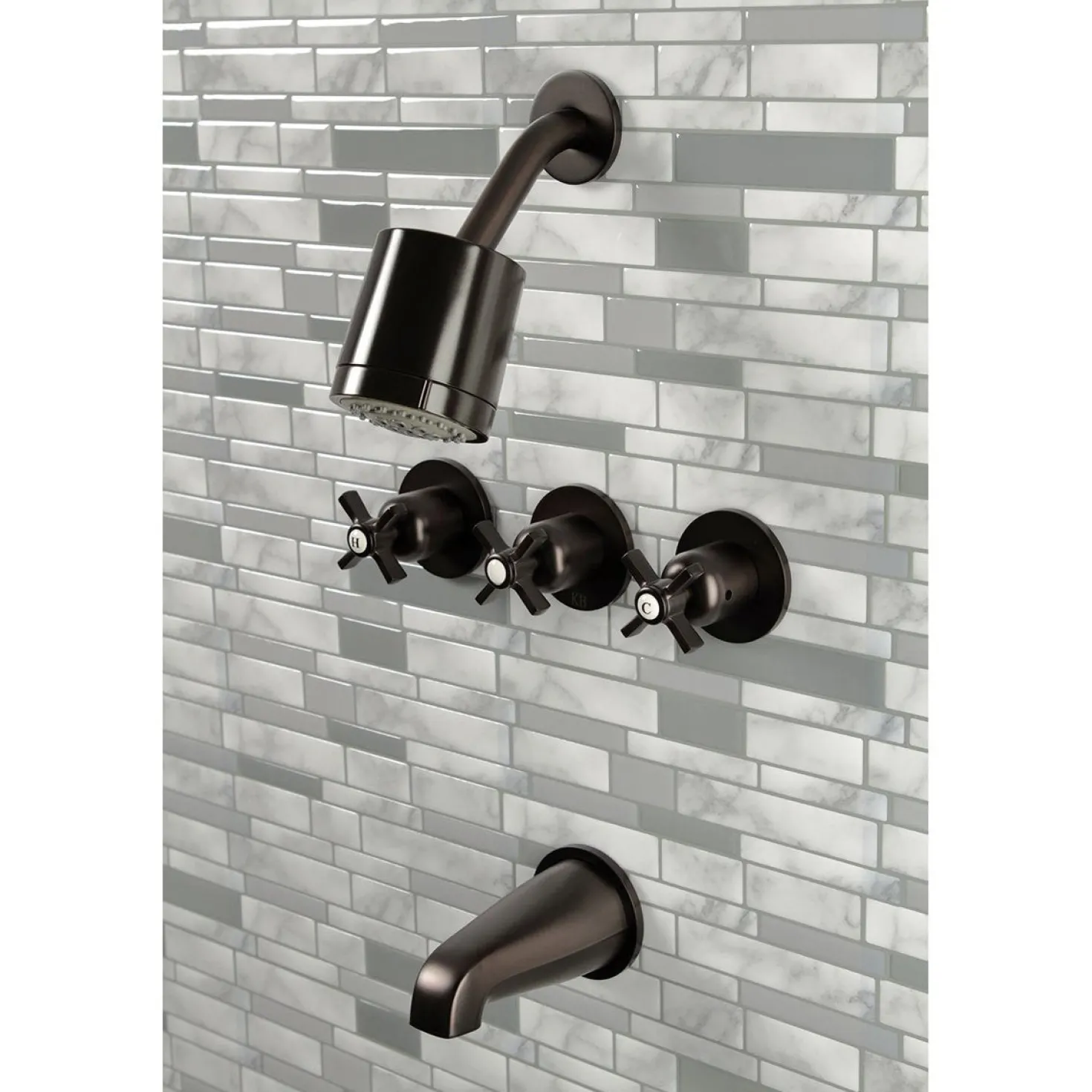 Kingston Brass Millennium Three-Handle Tub and Shower Faucet