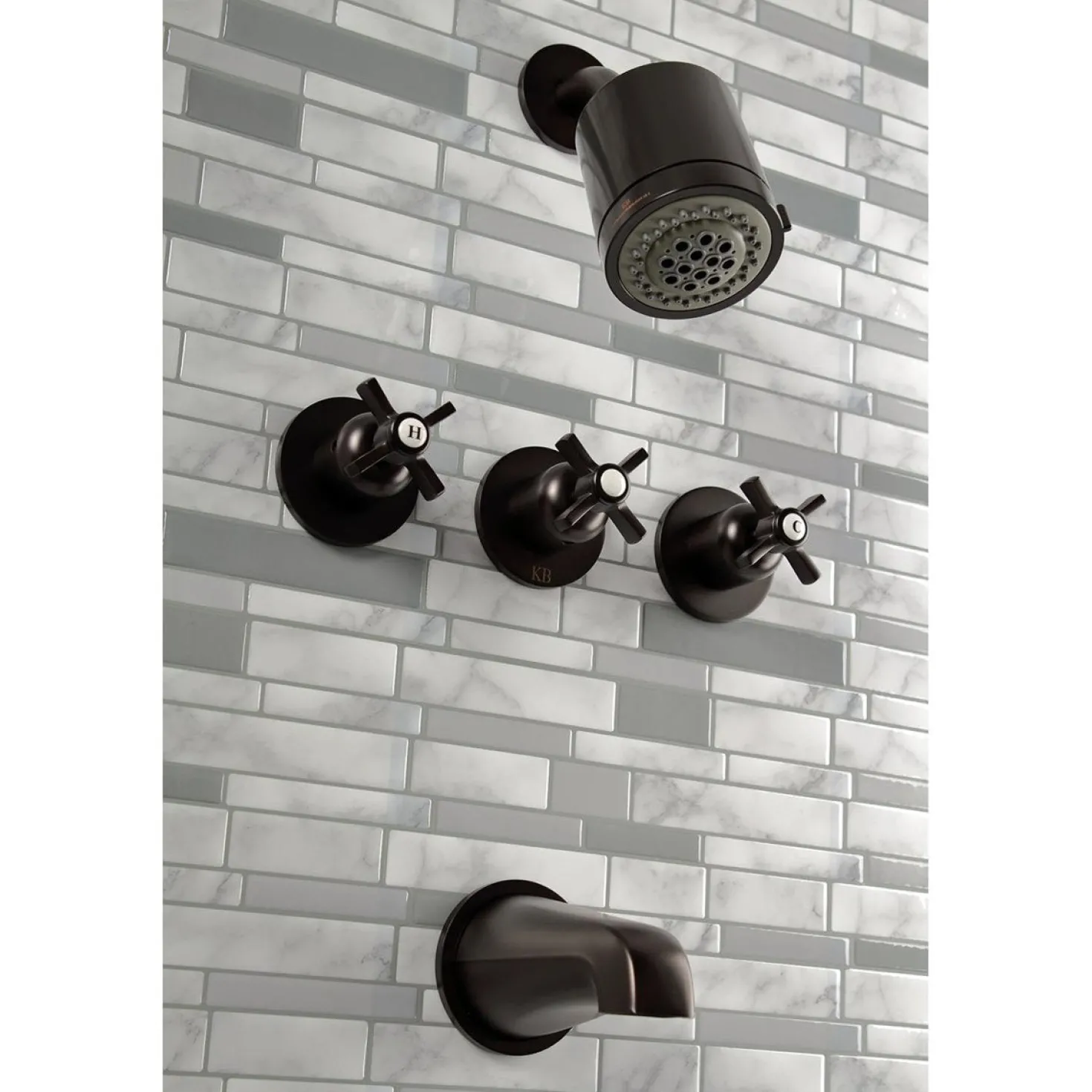 Kingston Brass Millennium Three-Handle Tub and Shower Faucet