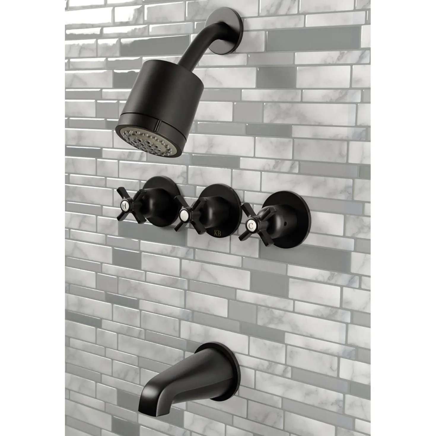 Kingston Brass Millennium Three-Handle Tub and Shower Faucet