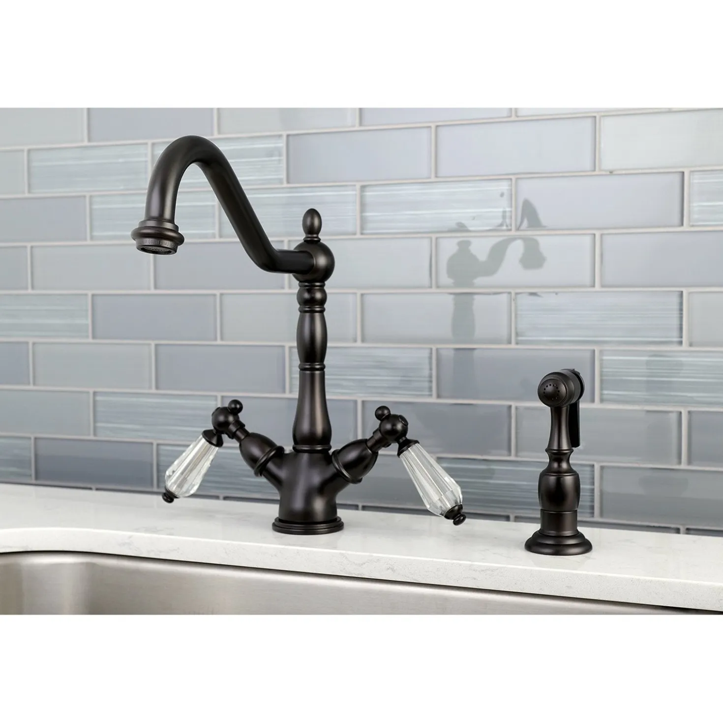 Kingston Brass Mono Deck Mount Kitchen Faucet with Brass Sprayer