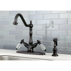 Kingston Brass Mono Deck Mount Kitchen Faucet with Brass Sprayer