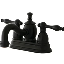 Kingston Brass Naples 4" Centerset Lavatory Faucet with Metal Lever Handle and Heritage Spout