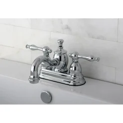 Kingston Brass Naples 4" Centerset Lavatory Faucet with Metal Lever Handle and Heritage Spout