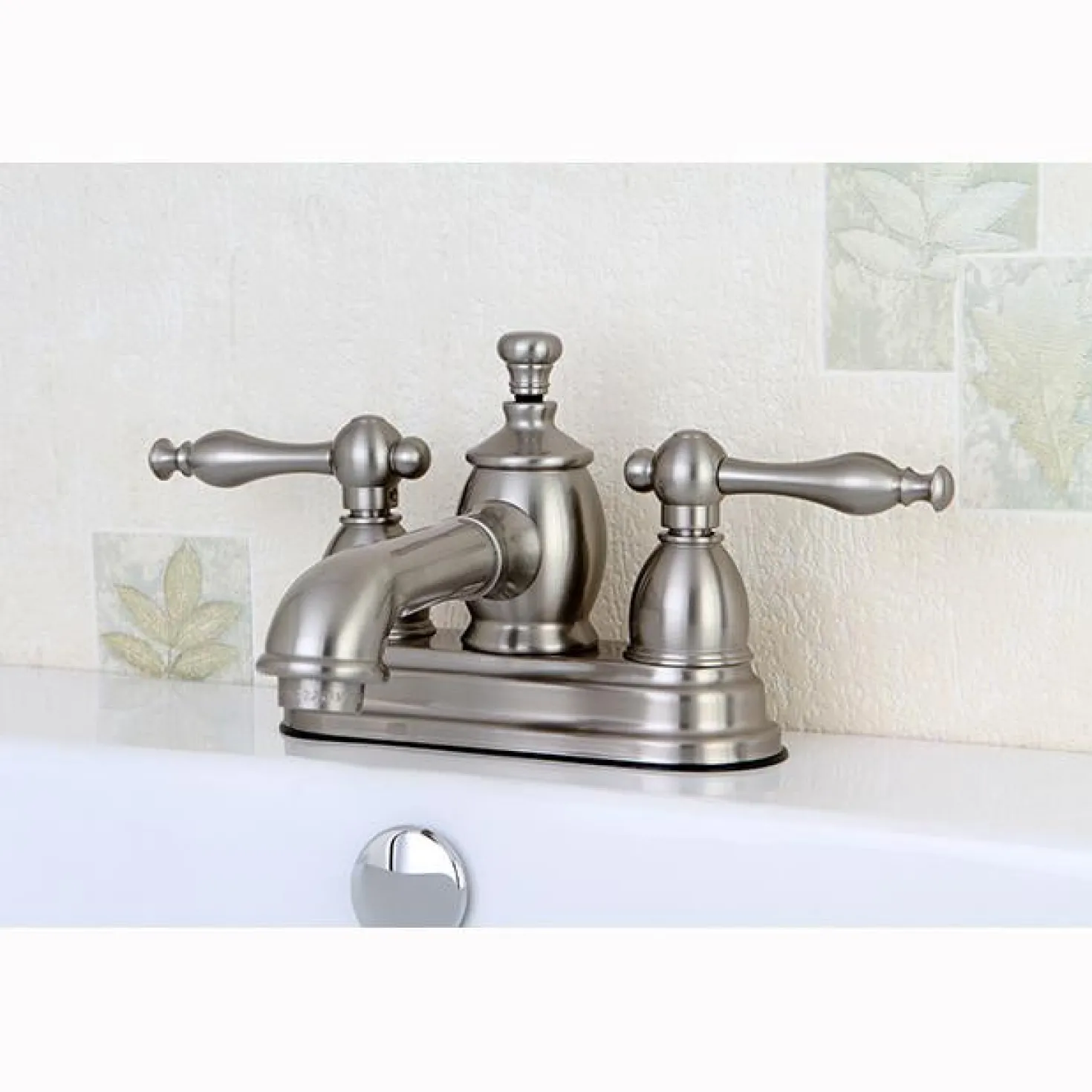 Kingston Brass Naples 4" Centerset Lavatory Faucet with Heritage Spout and Metal Lever Handle