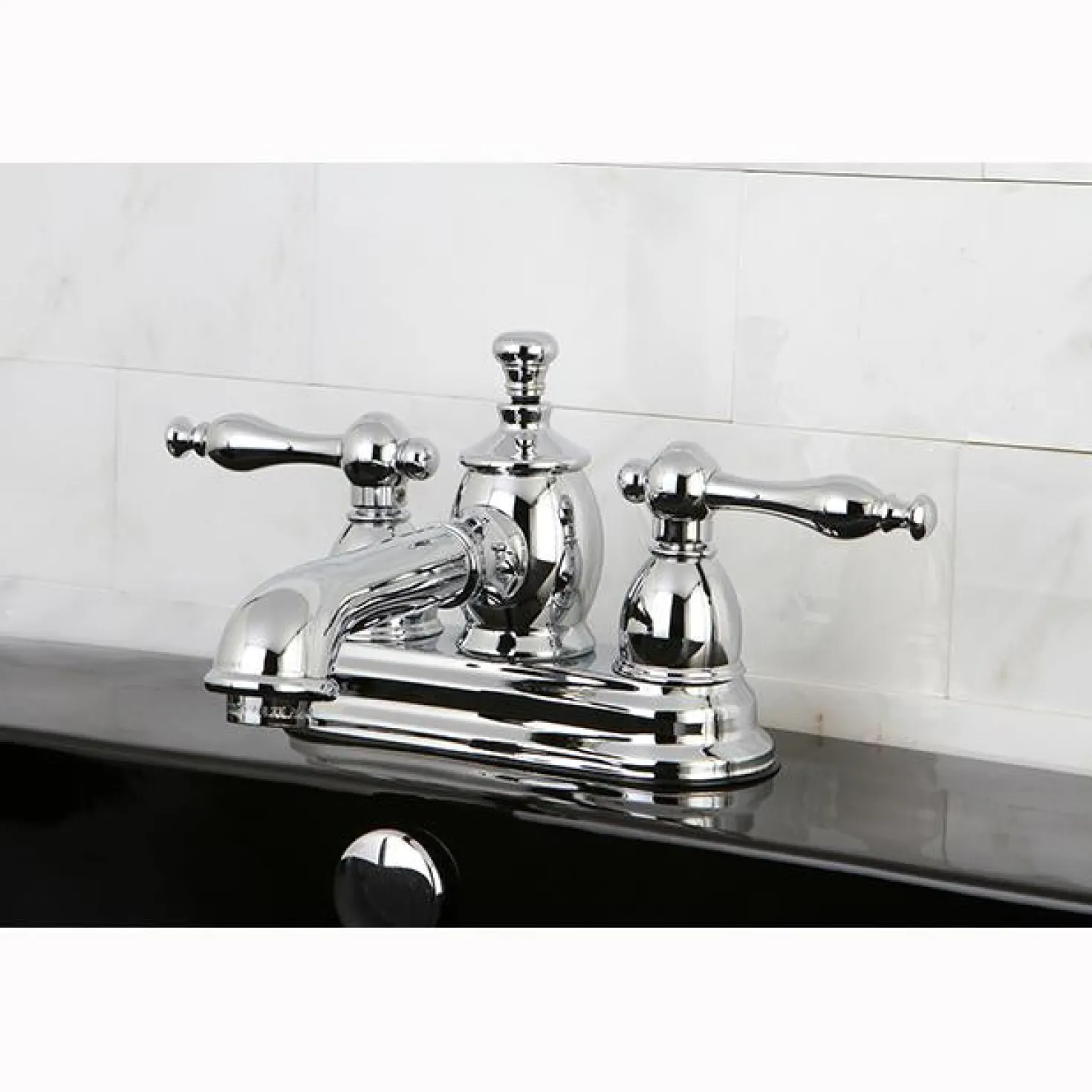 Kingston Brass Naples 4" Centerset Lavatory Faucet with Heritage Spout and Metal Lever Handle