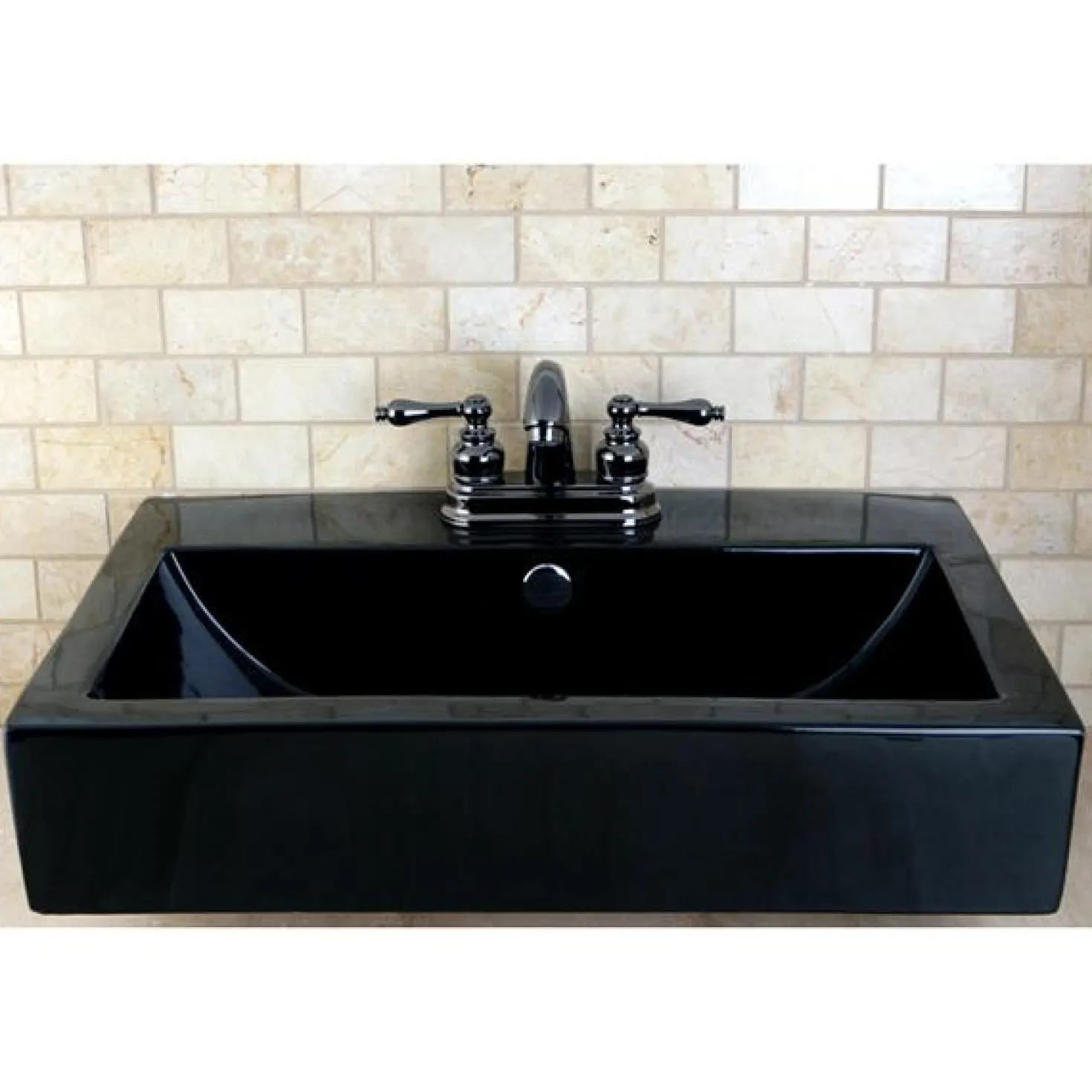 Kingston Brass NB5610AL Water Onyx 4 inch Centerset Lavatory Faucet with ABS/Brass Pop up Drain in Black Nickel