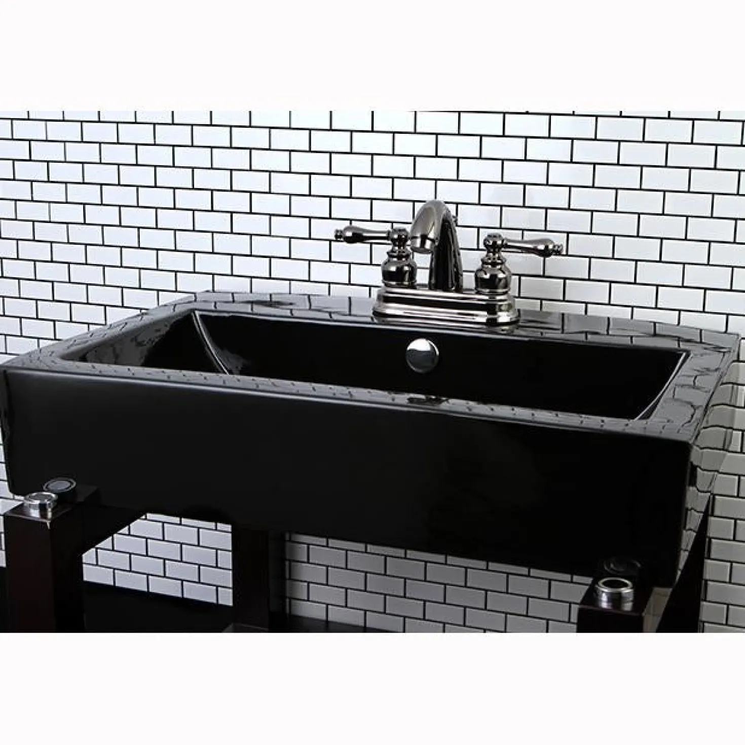 Kingston Brass NB5610AL Water Onyx 4 inch Centerset Lavatory Faucet with ABS/Brass Pop up Drain in Black Nickel