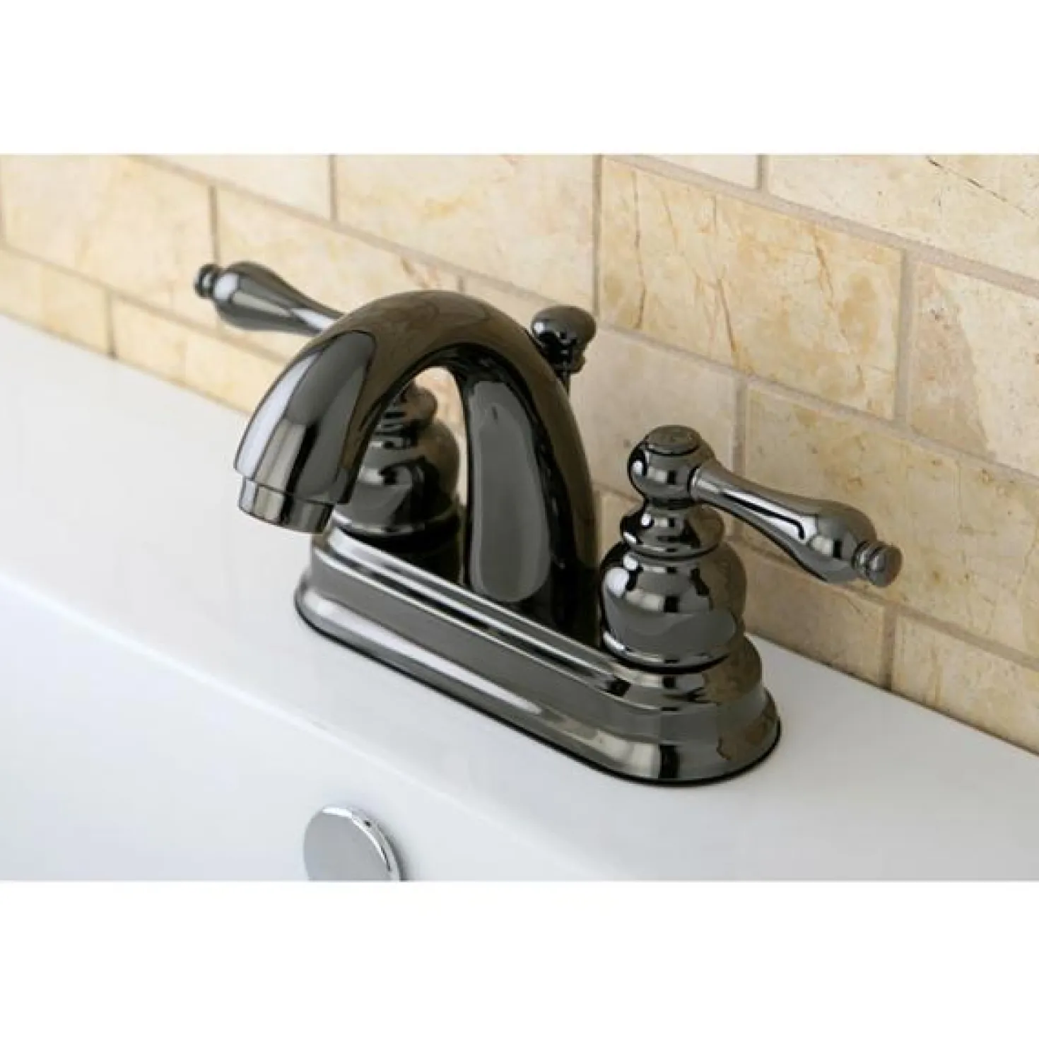 Kingston Brass NB5610AL Water Onyx 4 inch Centerset Lavatory Faucet with ABS/Brass Pop up Drain in Black Nickel